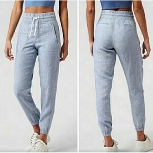 Athleta Cabo Linen Joggers, Chambray Blue, Size 8, High Rise, Lightweight, Beach
